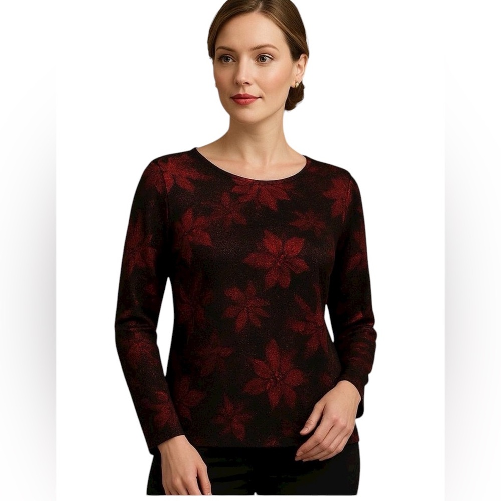 White Stag Elegant Red/Black sparkly Festive fashion Top Size Large